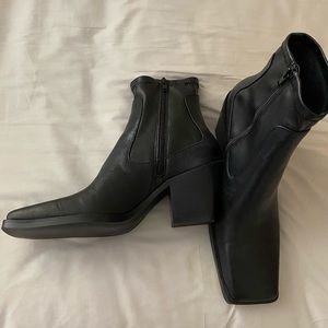Zara black leather heeled square toe cowboy boots